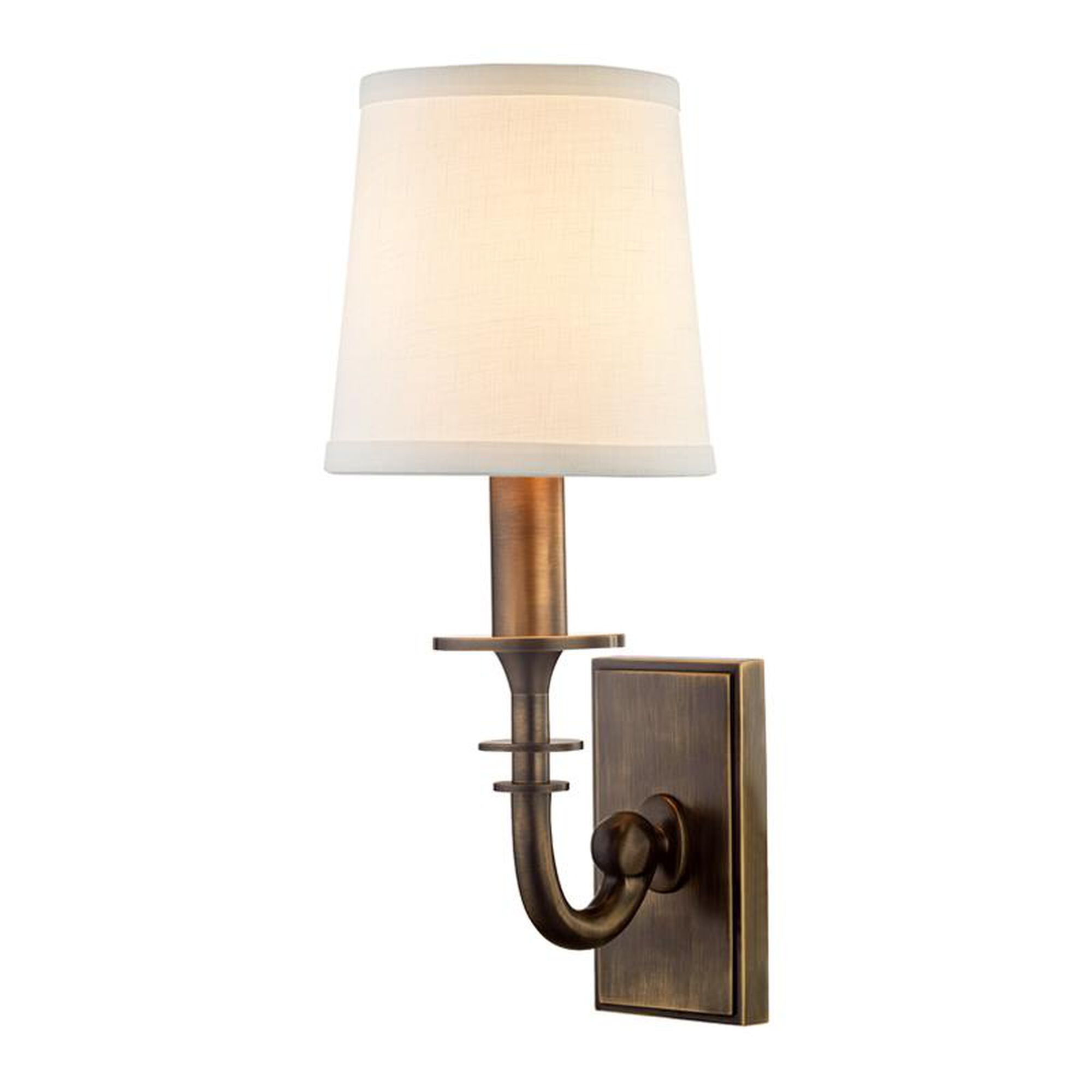 Shown in Distressed Bronze finish and White Linen shade